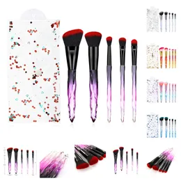 New Makeup Brushes 5pcs/set Diamond/Crystal Handle Makeup Brush Cosmetics Brushes Powder Eyeshadow Foundation Brush Tools with Quicksand Bag