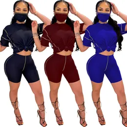 Womens Outfits Mask 3 Piece Set Tracksuit Sportswear T-shirt + Shorts Sportsuit Short Sleeve New Hot Selling Summer Women Clothes klw6165