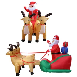 Juldekorationer Uppblåsbara Santa Snowman Ridning Reindeer Doll Set med inbyggd LED Vinter Utomhus Rolig gåva