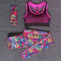 Women Tracksuit Sportswear Outdoor Running Workout Fitness Top Bra Sports Leggings Yoga Set Lady Gym Clothes Suit Free Headband 210802