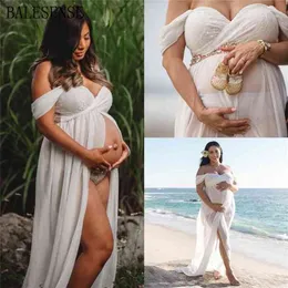 Lace Maternity Dress For Pography Sexy Off Shoulder Front Split Pregnancy Pregnant Women Maxi Gown PoShoot 210922