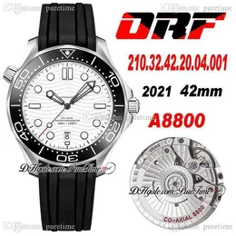 ORF Diver 300m Cal A8800 Automatic Mens Watch 42mm Svart Keramik Bezel Vit Våg Texturerad Ring Gummi Strap 210.32.42.20.04.001 Super Edition Puretime D4