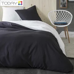 Idag sängkläder uppsättning hem tvåfärgad svart vit 82 GSM 100% polyesterbädd Set 140x200 1 person tvåfärgad svart vit åtkomst 210706