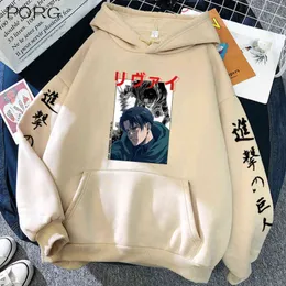 Harajuku Estilo Anime Impressão Hoodies Solto Casual Manga Longa Tops Ataque em Titan Levi Hoodies Y211118