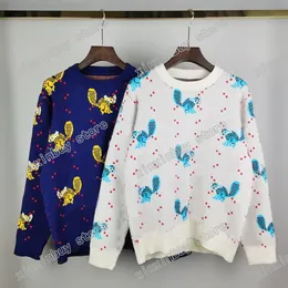 21SS Designers Swetry Prestiżowe Męskie Kobiety Jacquard Little Squirrel Man Paryż Moda Tee Top Quality Tees Street Długi Rękaw Luksusowy Żółty