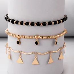 3pcs/set Trendy Geometry Triangle Tassel Anklets for Women Charms Seed Beaded Adjustable Foot Chains Party Jewelry