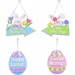 Happy Easter Egg Bunny Door Welcome Wooden Hanger Spring Party Wooden Plaque