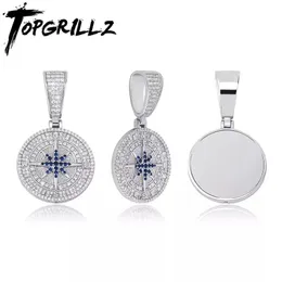 Подвесные ожерелья Topgrillz хип -хоп компаса Compass подвесной кубик с кубической цирконии с теннисной цепью модные украшения для мужчин женщин 220222