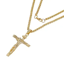 2021 Guld silver kedja för män Jesus Piece Trendy 18K guldpläterad rostfritt stål Inri Crucifix kors halsband män smycken