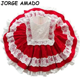 Spanish Style Kids Dresses for Girls Lace Red Sleeveless Princess Bubble Skirt Baby Clothes E55 210610