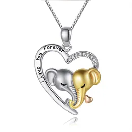 Cute Animal Elephant Mother Kids Necklace For Mom Heart Shaped Neck Chain Jewelry Gift Thanksgiving Mothers Day