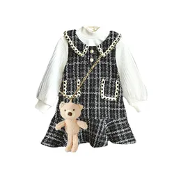 Baby Girls Winter Princess Dress New Fashion Party Costumes Toddler White Shirt Tops Vest Dress Kids Clothes Suits For 2 7y