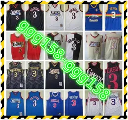 Szyte Mesh Vintage Moda Mężczyźni Allen 3 Iverson Koszulki Koszykówka Niebieska Biała Czerwona Black College Shirt