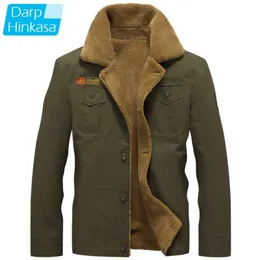 DARPHINKASA Winter Bomber Jacket Men Air Force Pilot Warm Fur Collar Army Tactical Fleece Parkas Coat 210928