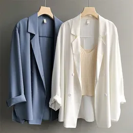 Mode Kvinnor Lösa Sommar Blazers Ytterkläder Kvinna Elegant Chiffon Coat Korean Office Ladies Casual Solid Skräddarsydd 211122