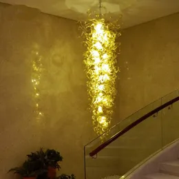 ラージ・ロングペンダントランプ備品LEDシャンデリアライト階段美しい吹き付けガラスアートはリビングルーム24×76インチシャンパンカラー