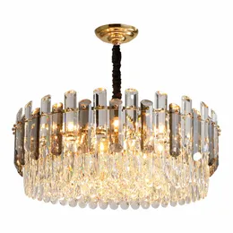 Modern Luxury Chandeliers Living Room Round K9 Pendant Light Led Hanging Lamp Dinng Line Lustre Gray & Clear Crystal Suspend