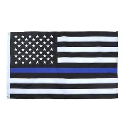 Wholesale 50pcs 90*150cm Blue Line USA Police Flags 3x5 Foot Thin BlueLine Flag American Banner SN2538