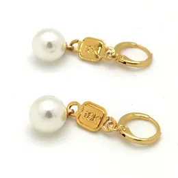 18 K Yellow Fine Gold Filled Lady's Elegant 10mm Pearl Drop Clip Dangle Hoop Earrings Stamp DIY