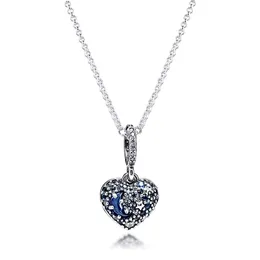 CKK Blue Moon & Stars Heart Necklace Choker Pendant Colgantes Chakra Collares Pingente 925 Sterling Silver Women Jewelry Q0531