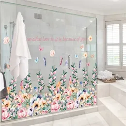 92 * 53 cm Romantik Çiçekler Duvar Sticker, Renkli Bitki Soket Dekorasyon, Ev için Güzel Kelebek Dekorasyon, Banyo için 211124