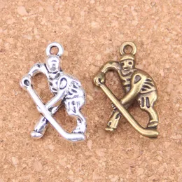 44pcs Antique Silver Plated Bronze Plated hockey player sporter Charms Pendant DIY Necklace Bracelet Bangle Findings 25*16mm