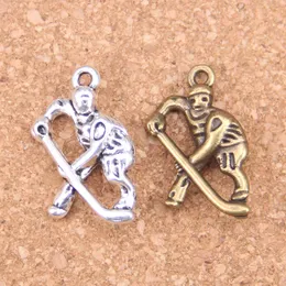 44 sztuk Antique Silver Plated Bronze Plated Hockey Player Sporter Charms Wisiorek DIY Naszyjnik Bransoletka Bransoletka Ustalenia 25 * 16mm