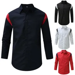 Mäns Casual T-shirts Höst Vinter Mode Långärmad Färg Matchande Top Blus Avstängning Krage Chemise Homme Manche Longue