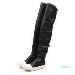 Streç sonbahar kış diz çizmeler üzerinde kadınlar siyah haki kalın beyaz alt düz platform ayakkabı uyluk yüksek çizmeler uzun çizmeler 989