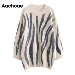 AA ACHOAE осенью женщин базовый o шея напечатанный свитер винтаж батвиж с длинным рукавом джемпер топы женские повседневные свободные свитеры 211217