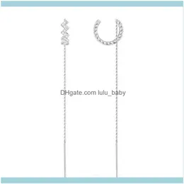 Dangle JewelryDangle Chandelier Sljely Fashion Brand 925 Sterling sier Cubic Zirconia Wave Earring 4色ジグザグデザイン長いタッセル