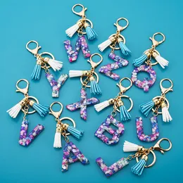 Cute Creative 26 Inicjały List Keychain Tassel Wisiorek Niestandardowy Żywicy Keyrings Car Key Ring Proste Alfabet Key Chain Party Prezent J0306