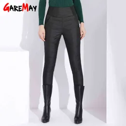 GareMay Pantaloni caldi da donna Pantaloni classici Donna Taglie forti Autunno Inverno Piumino d'anatra bianco a vita alta Nero 211124