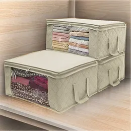 Foldable Non-woven Storage Bags Dustproof Portable Clothes Organizer Box Transparent window Household Quilt Comforter Container Bag JY0596