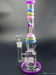 Bright Colorful Glass Bubbler Bong Hookahs 14" inch Tall 18.8mm Joint Size Straight Type Recycler Water Pipes Porcelain for Smoking