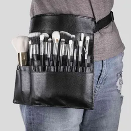 Nxy Cosmetic Bags Brush Organizer Multi Function Black Pu Waist Makeup with Belt for Professional Artis 220303