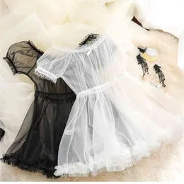 Women transparent lace lingerie set Black White Lovely Sleep Wear Sexy Cute Princess Nightdress Sleepwear Lolita Erotic Bunny 210924
