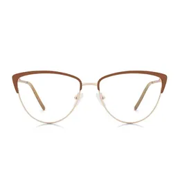 Montature per occhiali da sole alla moda Montature per occhiali da vista da donna in metallo Montatura per occhiali da vista eleganti da donna con lenti trasparenti ottiche Occhiali da vista marroni