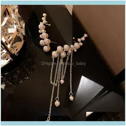 Dangle Jewelrydangle żyrandol Fyuan Koreański styl Symulowany Pearl Asymetria Kolczyki dla kobiet Długie Wesela Tassel Party Jewelry Drop de de de de de de de de de de de de de de de de de de de de de