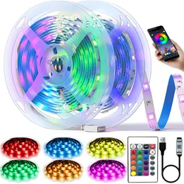 LED Strip Lights 1m-30m USB Bluetooth RGB 5050 5V Luces Flexibelt band TV-skrivbordsskärm Bakgrundsbelysning Diode Tape Fita för hem