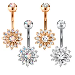 2 STÜCK Stahlknopfringe Kristallblumen-Stil Nabelohrring Bauchnabelpiercing Sexy Körperschmuck Ombligo