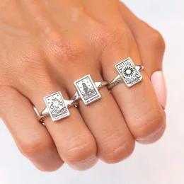 2021 Retro Enkel Mermaid Moon Sol Gravyr Öppna Ringar Mode Silver Färg Kvinna Male Ring Smycken