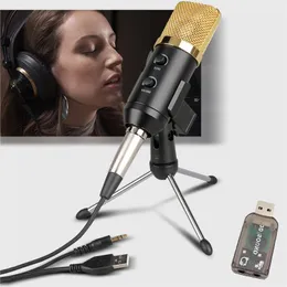 Condenser Microphone For Computer Wired Audio 3.5mm Studio Cardioid Pick-Up Mic With Tripod Stand and USB Audio Adapter F100TL