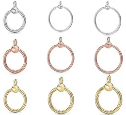 Genuino argento sterling 925 adatto per coppia Pandora collana classica ciondolo a forma di O argento collana in oro rosa ciondolo fai da te amore blu cristallo fascino per perline ciondoli