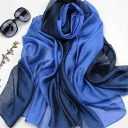 Lamaxapa Nowa Moda Lato / Jesień Solidna Gradient Kobiety / Lady Real 100% Silk Scarf Cienkie szale i owinąć Długą Female Echarpe Q0828