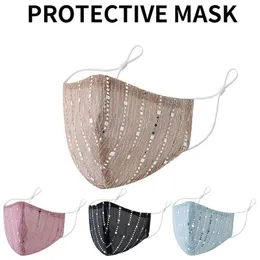 Fashion Sequin Face Mask Justerbar med öronkabel Lås Tvättbara återanvändbara dammmasker Tillbehör till kvinnor