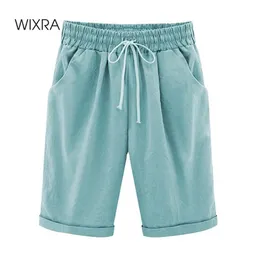 Wixra Kvinnors Lace-up Shorts Fickor Hög midja Solid Casual Streetwear Summer Women Plus Size 210719