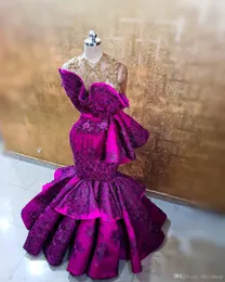 ASO EBI 2021 Arabisch lila luxuriöse Abendkleider Sheer Nackenspitze Perlen Prom Kleid Meerjungfrau formelle Party Brautjungfer Pageant-Kleider