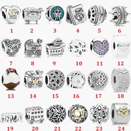 Fine jewelry Authentic 925 Sterling Silver Bead Fit Pandora Charm Bracelets Crown Letter Swirl Fastener Style Beads Love Safety Chain Pendant DIY beads