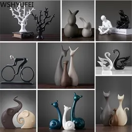 1pcs Ceramic animal vase like swan deer ornament bookcase crafts home living room office desktop figurine decoration 211108